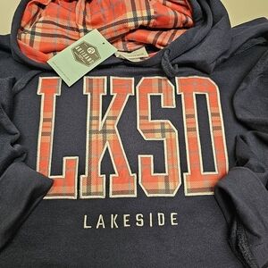 Artisans Lakeside Hoodie Sweatshirt Navy Blue Plaid Lined‎ Hood Pullover XL